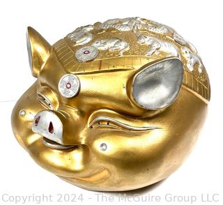 Oversized Gold Painted Ceramic Good fortune Chinese Piggy Bank