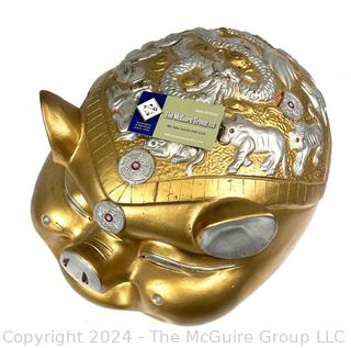 Oversized Gold Painted Ceramic Good fortune Chinese Piggy Bank