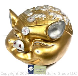 Oversized Gold Painted Ceramic Good fortune Chinese Piggy Bank