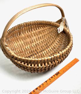 Hand Made Canadian Mic Mac Tribe Woven Basket with Hang Tag.  15" Oval with Handle.