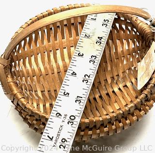 Hand Woven Black Ash Gathering Basket made by the Canadian Mic Mac Tribe with Hang Tag. 6" Oval with Carved Handle.