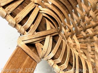 Large Hand Woven White Oak Fruit Vegetable Gathering Basket Made by the Canadian Mic Mac Tribe with Carved Handle. 18" diameter