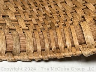 Large Hand Woven White Oak Fruit Vegetable Gathering Basket Made by the Canadian Mic Mac Tribe with Carved Handle. 18" diameter