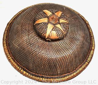 Traditional Wide Brimmed Salakot Philippine Rattan Hat, Some Damage.  19" diameter.