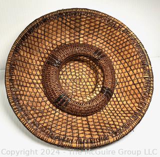 Traditional Wide Brimmed Salakot Philippine Rattan Hat, Some Damage.  19" diameter.