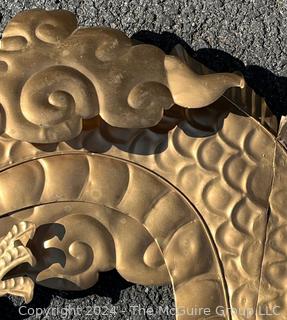 Mid-Century Brass Golden Dragon Wall Decor, Hinged.  60" long