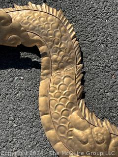 Mid-Century Brass Golden Dragon Wall Decor, Hinged.  60" long