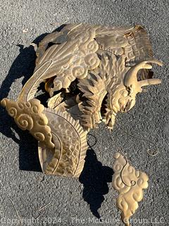 Mid-Century Brass Golden Dragon Wall Decor, Hinged.  60" long