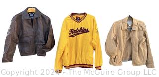 Men's Outerwear Including Leather Jacket, Redskins Football Shirt and LL Bean Canvas Barn Jacket