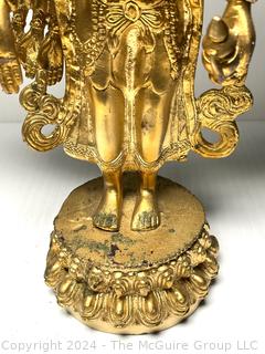 Heavy Gilt Painted Cast Metal Eleven Headed Thousand Armed Avalokiteshvara, God of Compassion,  Statue. 21" tall