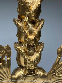 Heavy Gilt Painted Cast Metal Eleven Headed Thousand Armed Avalokiteshvara, God of Compassion,  Statue. 21" tall