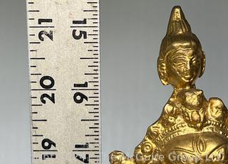 Heavy Gilt Painted Cast Metal Eleven Headed Thousand Armed Avalokiteshvara, God of Compassion,  Statue. 21" tall