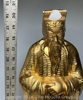 Two(2) Gold Painted Chinese Decorative Items Including Gothic Revival Niche Surround and Ceramic Emperor God Statue.