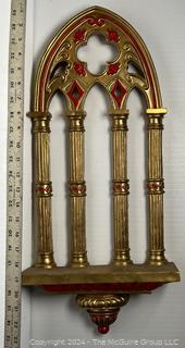 Two(2) Gold Painted Chinese Decorative Items Including Gothic Revival Niche Surround and Ceramic Emperor God Statue.