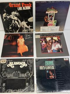 Six (6) Vinyl LP Records:  Alabama, Grand Funk, Ray Stevens, Patty Loveless, Dave Loggins & Freddie Jackson