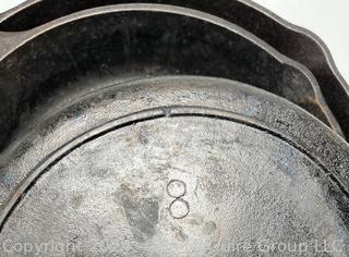 Set of Four (4) Nesting Cast Iron Pans Three (3) by Lodge and One (1) marked #8