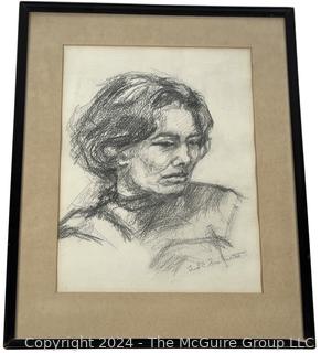 Framed Under Glass Charcoal Portrait of a Woman, Signed by Artist.  14" x 19"