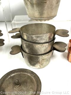 Group of Kitchen Pans Including Steamed Pudding Molds, Metal Egg Poacher Tray, Copper Cookie Cutters and Charlotte Molds 