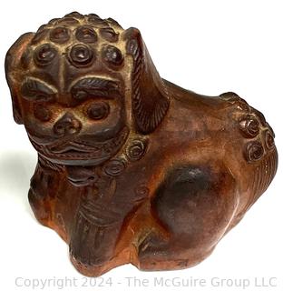 Carved African Napkin Rings, Carved Horn Serving Spoons, Inlaid and Silver Plated Box, Glass Paperweight and Chinese Pottery Foo Dog Figurine.