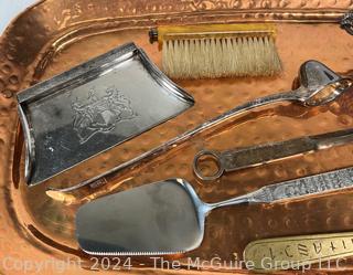 Hammered Copper Serving Tray with Silver Plate Utensils