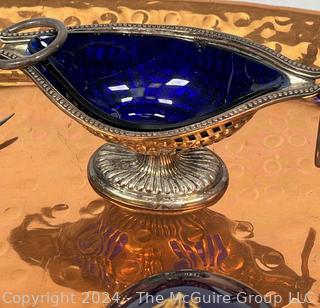 Hammered Copper Serving Tray with Silver Plate Utensils