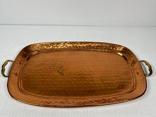 Hammered Copper Serving Tray with Silver Plate Utensils