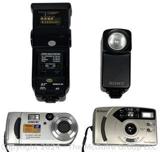 Selection of Film and Digital Cameras and Flash Attachments: SONY, Nikon