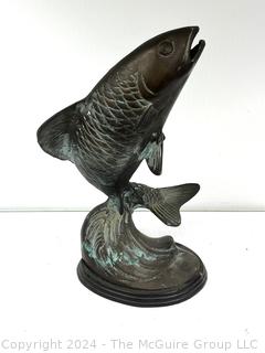 Bronze Patinated Leaping Koi Fish Sculpture 