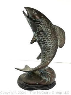 Bronze Patinated Leaping Koi Fish Sculpture 