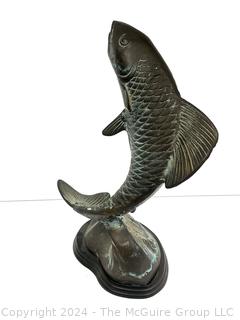 Bronze Patinated Leaping Koi Fish Sculpture 