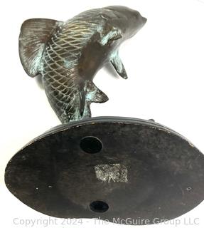 Bronze Patinated Leaping Koi Fish Sculpture 