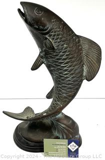 Bronze Patinated Leaping Koi Fish Sculpture 