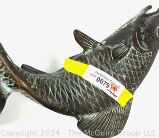 Bronze Patinated Leaping Koi Fish Sculpture 