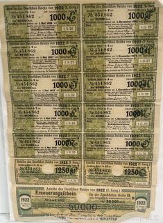 1922, 1923 and 1933 Assortment of German Mark Currency Notes.  See all the photos in the gallery. 