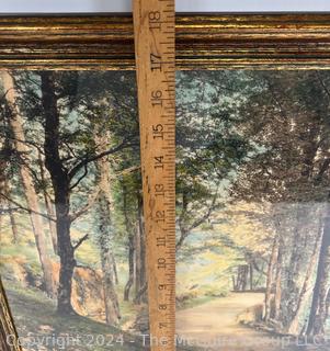 Framed Under Glass Hand Colored Print of a Country Lane by Wallace Nutting.  18" x 22"  