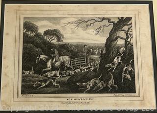 Framed Under Glass Engraving Of Fox Hunting Plate 1 Republished By Edward Orme Bond St., 1812. 15 x 13"