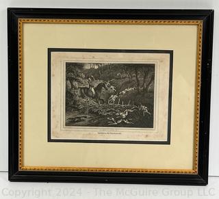 Framed Under Glass Engraving Of Fox Hunting Republished By Edward Orme Bond St., 1812. 15 x 13"