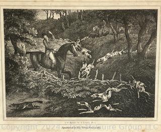 Framed Under Glass Engraving Of Fox Hunting Republished By Edward Orme Bond St., 1812. 15 x 13"