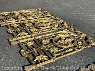 Four(4) Gold Painted Spanish Revival Cast Iron Window Grates.  Each measures 29" x 32" x 15"