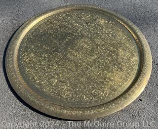 Large Etched Moroccan Brass Serving Tray Platter.  40" diameter.