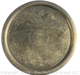 Large Etched Moroccan Brass Serving Tray Platter.  40" diameter.