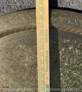 Large Etched Moroccan Brass Serving Tray Platter.  40" diameter.