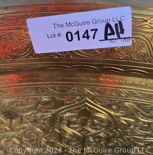 Large Etched Moroccan Brass Serving Tray Platter.  40" diameter.