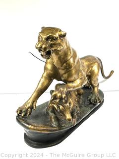 Art Deco Cast Bronze Patinated Panther Hunting Statue Unsigned  27" x 17" x 8".