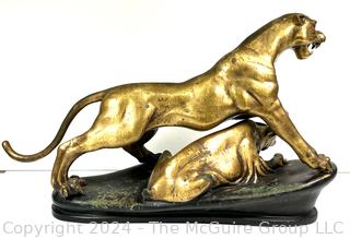 Art Deco Cast Bronze Patinated Panther Hunting Statue Unsigned  27" x 17" x 8".