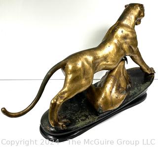 Art Deco Cast Bronze Patinated Panther Hunting Statue Unsigned  27" x 17" x 8".