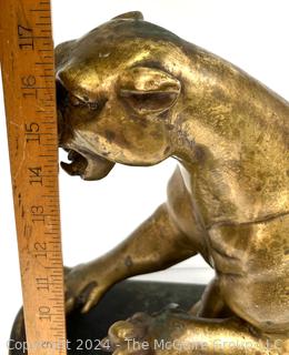 Art Deco Cast Bronze Patinated Panther Hunting Statue Unsigned  27" x 17" x 8".