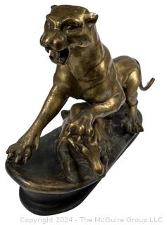 Art Deco Cast Bronze Patinated Panther Hunting Statue Unsigned  27" x 17" x 8".