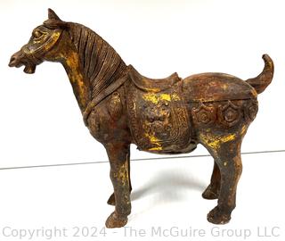 Cast Metal Chinese Tang Style Horse Statue.  13" tall