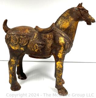 Cast Metal Chinese Tang Style Horse Statue.  13" tall